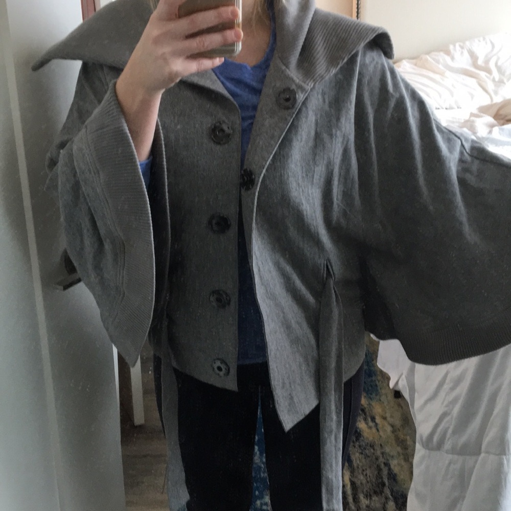 Gray Free People Jacket/Poncho/Wrap Jacket